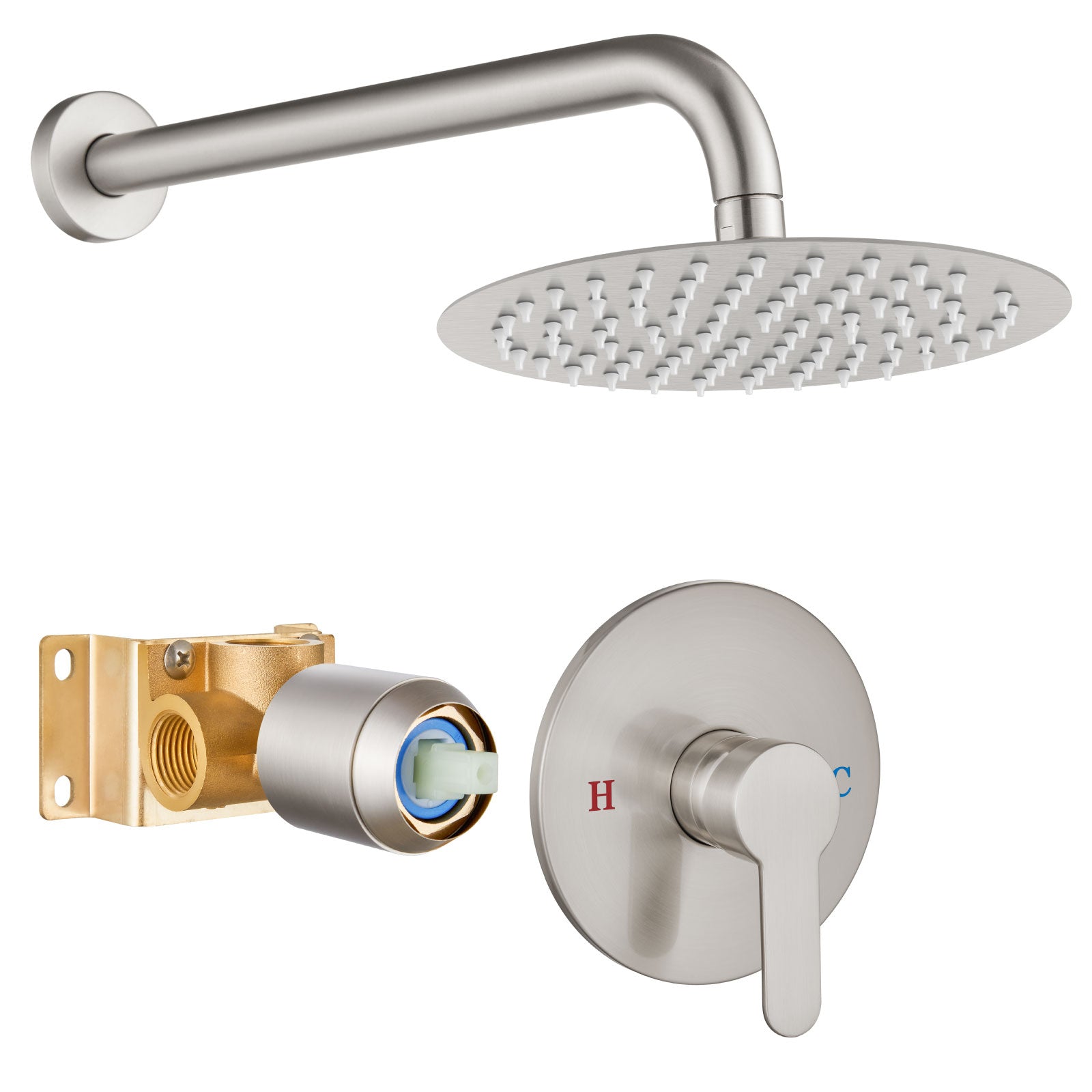 Airuida Shower Faucet Set,Shower Trim Kit with Female Threads Rough-in Valve,Wall Mount SUS304 8 Inch Round Shower Head and Handle Set,Rainfall Shower System without Tub Spout Brushed Nickel