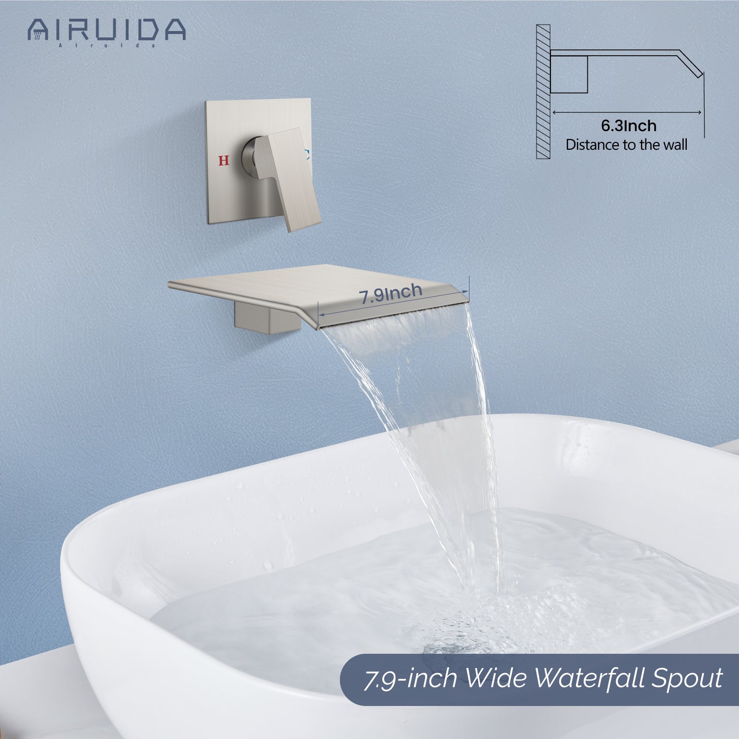 Airuida Waterfall Bathtub Faucet Set Wall Mount Tub Filler Tub Spout S