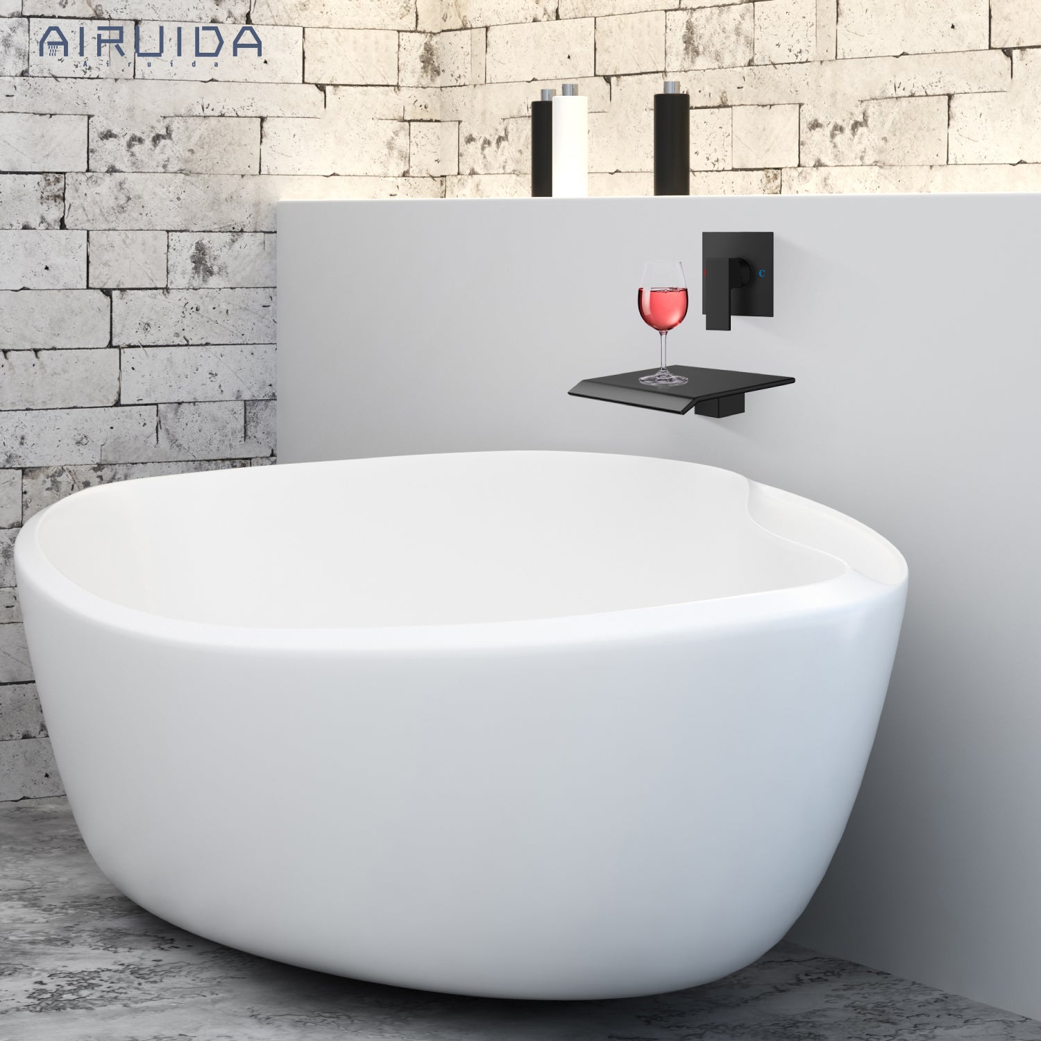 Airuida Waterfall Bathtub Faucet Set Wall Mount Tub Filler Tub Spout S