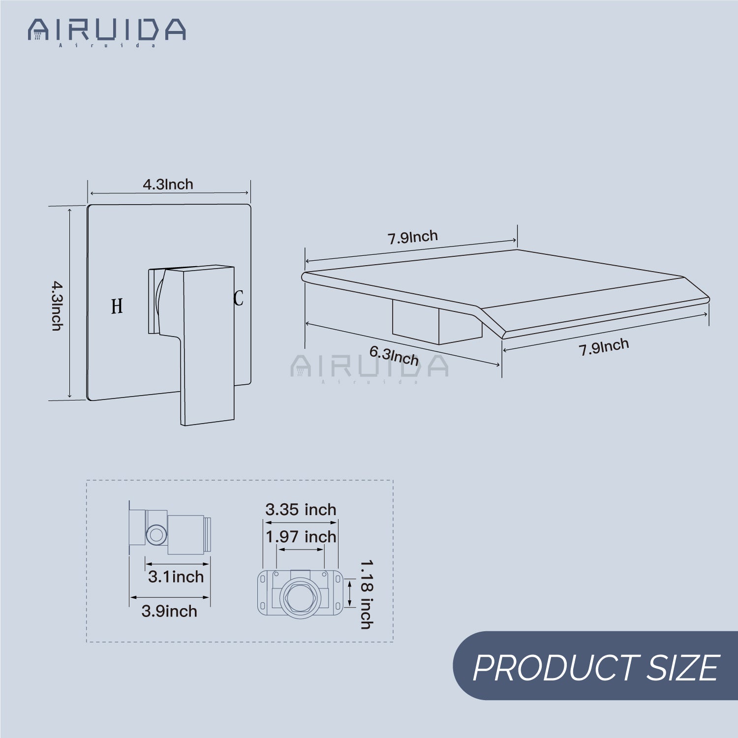 Airuida Waterfall Bathtub Faucet Set Wall Mount Tub Filler Tub Spout S